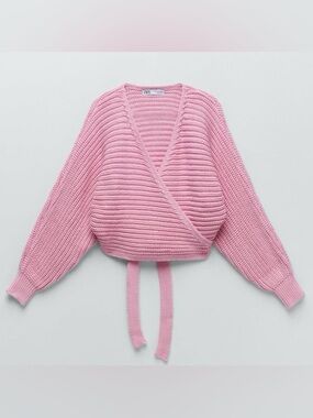 Zara Pink Wrap Sweater Knit Size Small